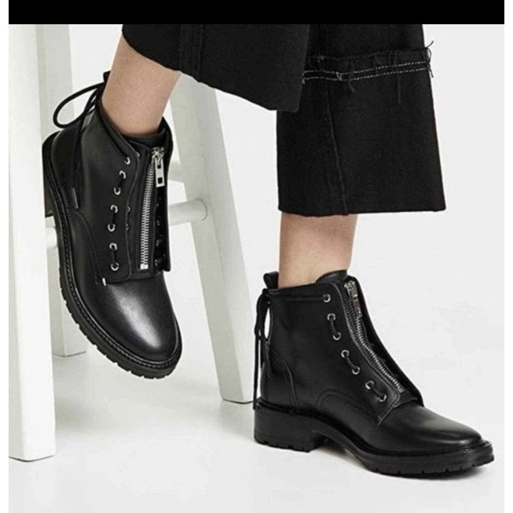 RAG &‎ BONE Womens Cannon Combat Zipper Boots Black Leather Size 40 (9.5) $595